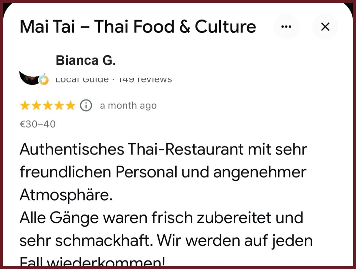 Echte Google-Bewertungen: Warum Gäste Mai Tai Mannheim lieben