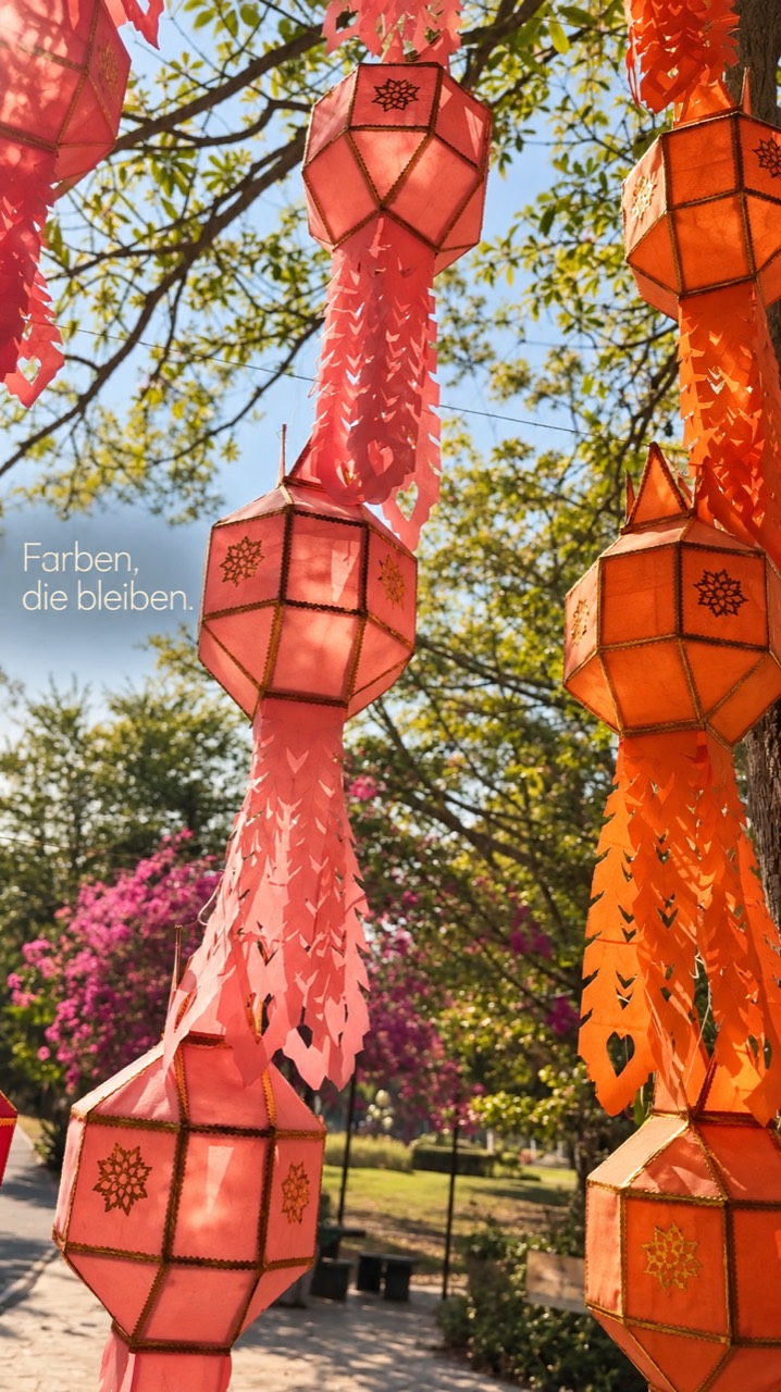 Rosa und orangefarbene Laternen im Stil der Lanna-Kultur in Nordthailand